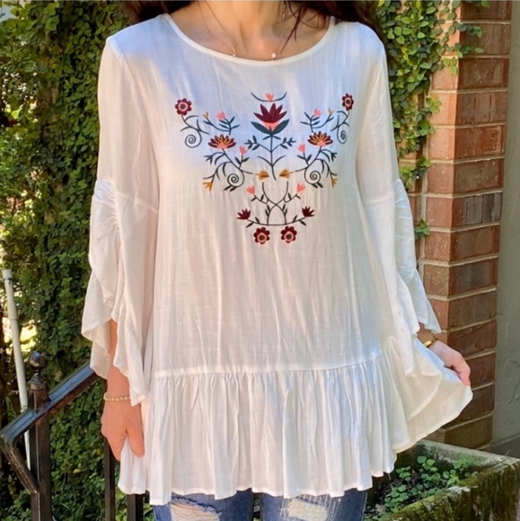 LAST ONE Gypsy Embroidery Peplum BellSleeve Top - Picture 3 of 16